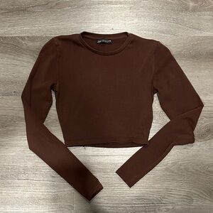 Zara Brown Long Sleeve Crop Top